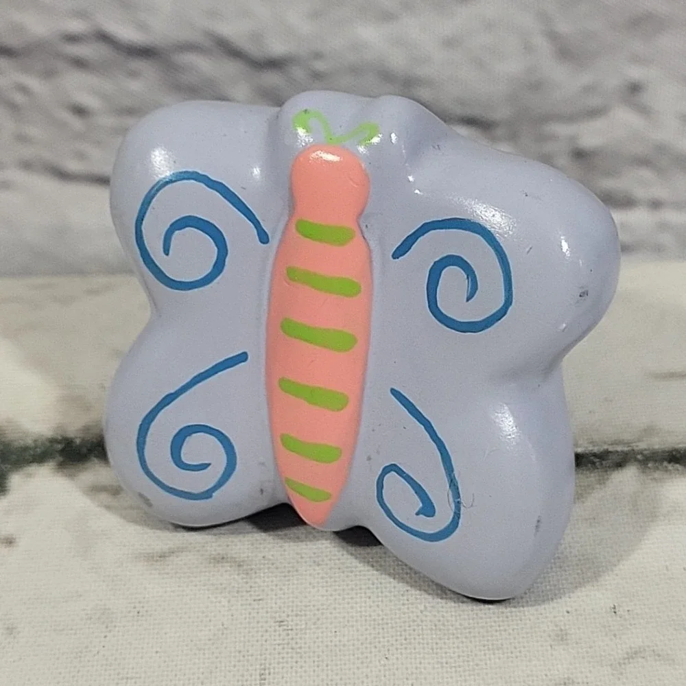 Handpainted Butterfly Drawer Pulls Knob Handles‎ Purple Resin Lot Of 3
